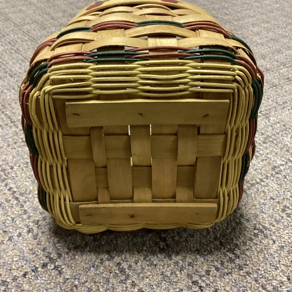 Handwoven Wooden Basket with Apple Design